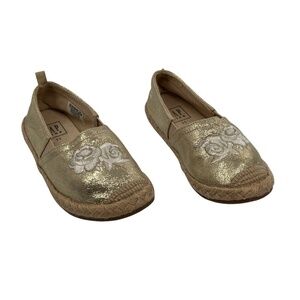 Gap Gold Embroidered Flower Slip-On Espadrille Flats Size 11 Toddler Girl